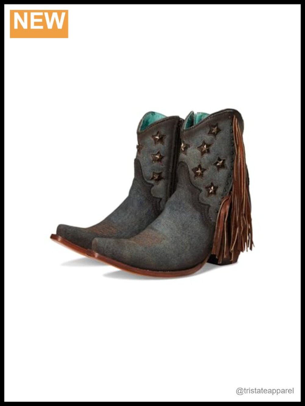 Women's Western Snip Toe Ankle Boots with Fringe and Star Studs